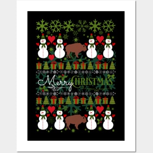 Bison Ugly Christmas Sweater Santa Bison Christmas Gift Posters and Art